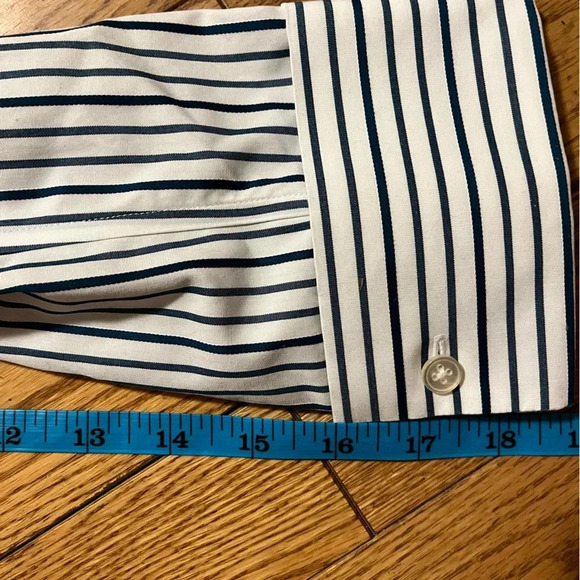 [US10]Banana Republic Blue/Gray Stripes WMN White Non Iron Tailored Dress Shirt - Picture 9 of 9